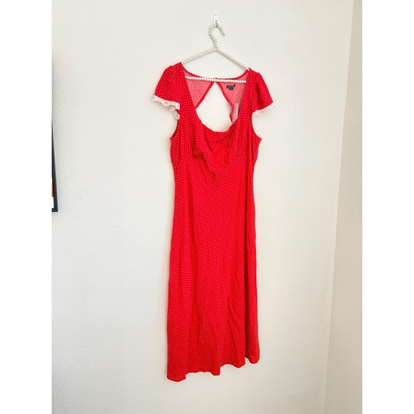 Wild Fable Red White Polka Dot Square Neck Open Back Midi Dress Cap Sleeve XL - Picture 15 of 16